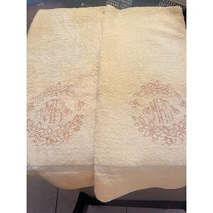 Vintage Wedding Set Mr. And Mrs. Embroider Yellow Bath Towels by Martex MCM